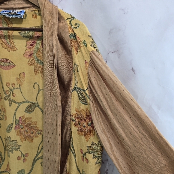 Tienda Ho Cardigan Womens Large Yellow Brown Floral Topper Wrap Vintage - Picture 11 of 13